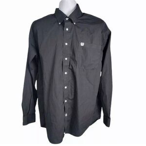 CINCH Long Sleeve Black Button Down Shirt Embroidered Logo Cowboy Men's Size L